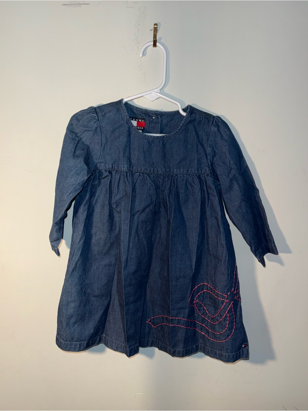 Tommy Hilfiger Girls' Dark Blue Denim Dress with Pink Stitching